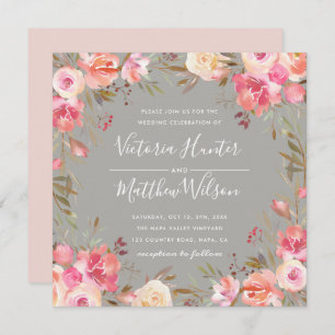 Blush Bloom Floral Wedding Invitation   Grey