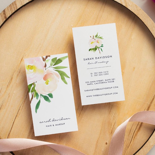 Blush Bloom | Modern Watercolor Floral Vertical Business Card (Creator Uploaded)