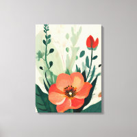 Blush Bloom: Peach Flower and Leaves Art Print