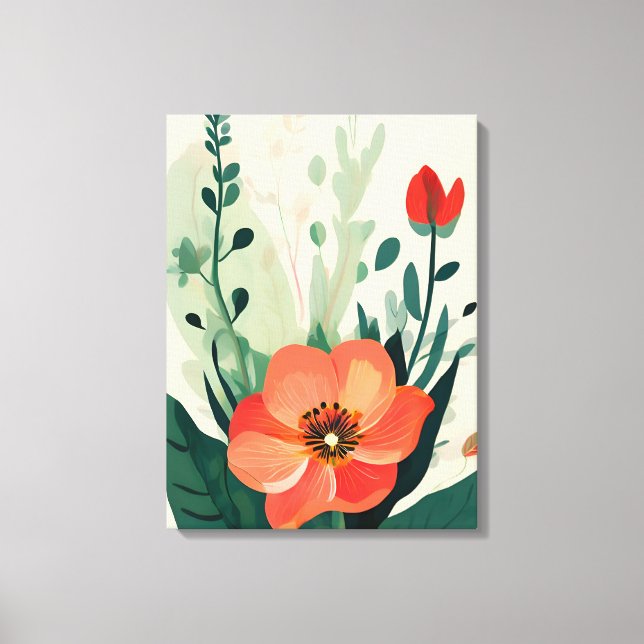 Blush Bloom: Peach Flower and Leaves Art Print (Front)