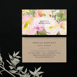 Blush Bloom Watercolor Floral Kraft Business Card