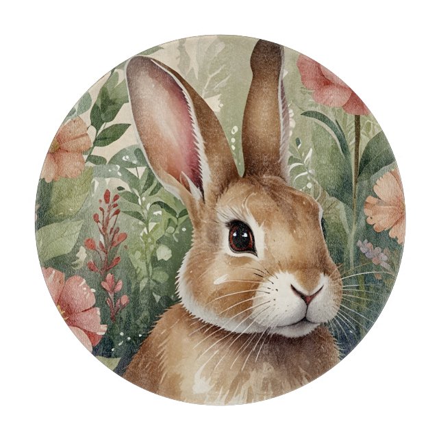 Blush Blooms and Bunny Dream Glass Cutting Board  (Front)