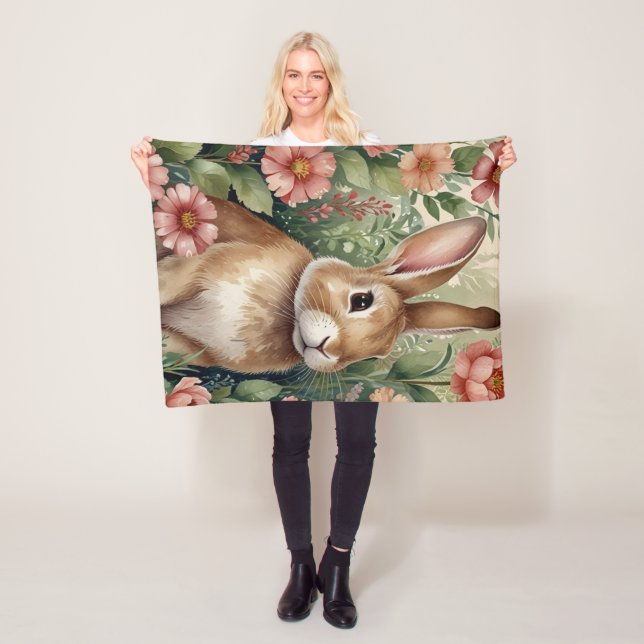 Blush Blooms and Bunny Dreams  Fleece Blanket (In Situ)