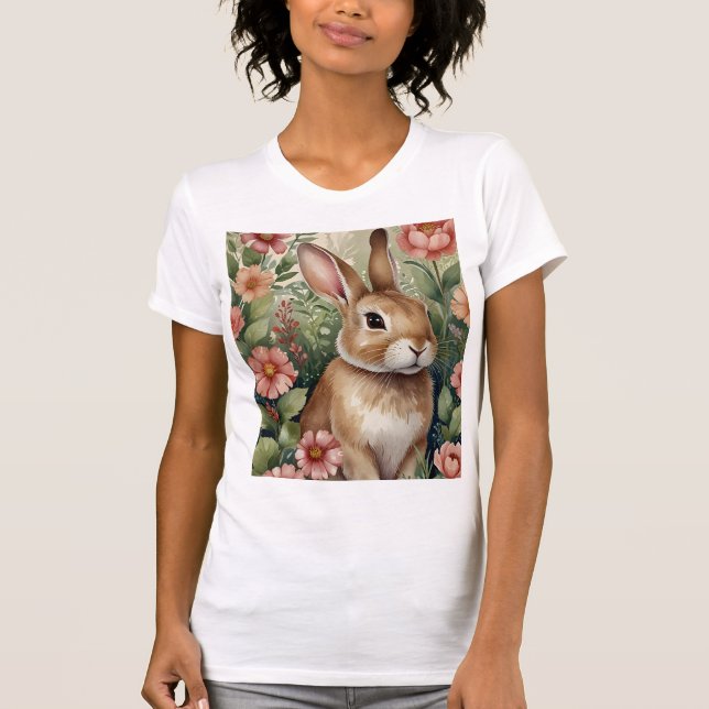 Blush Blooms and Bunny Dreams T-Shirt  (Front)