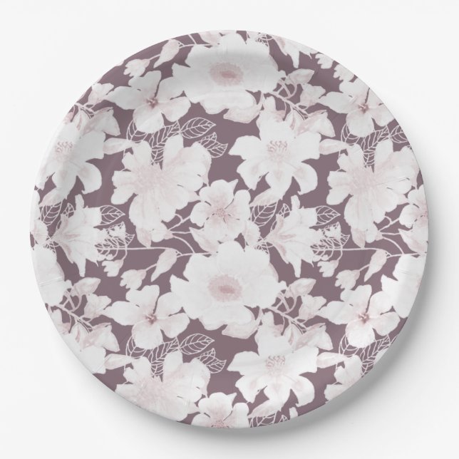 Blush blooms pattern paper plate (Front)