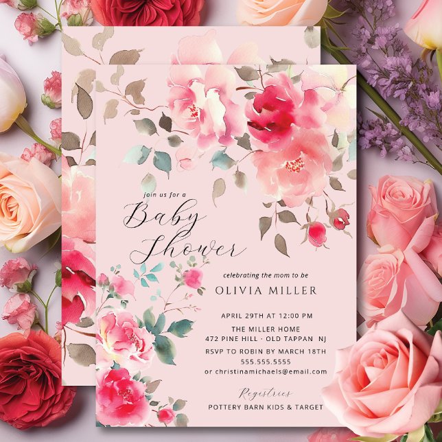 Blush Blossom Baby Shower Invitations (Creator Uploaded)