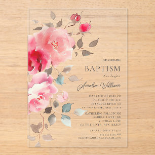 Blush Blossoms Baptism Invitation