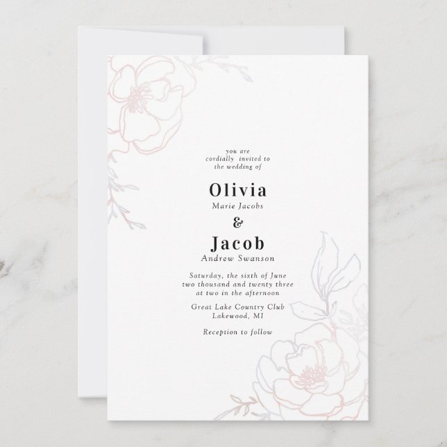 Blush Blossoms Floral Wedding Design Invitation (Front)