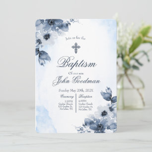 Blush blue baptism with cross invitation