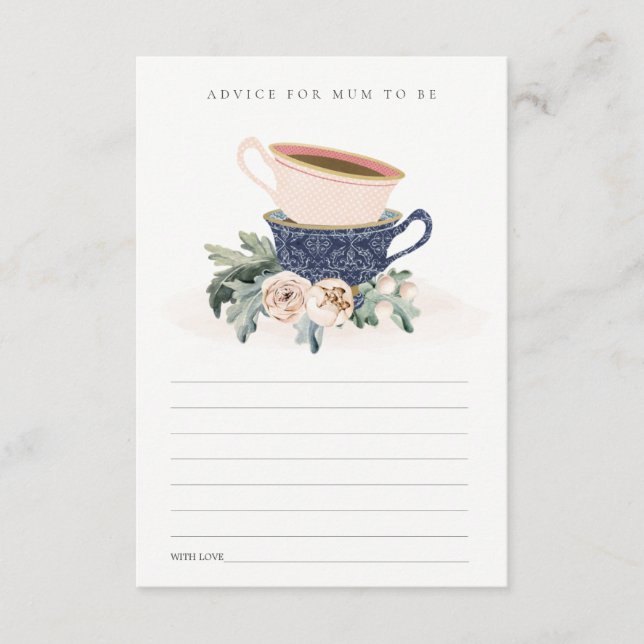 Blush Blue Cup Floral Advice For Mum Baby Shower Enclosure Card (Front)