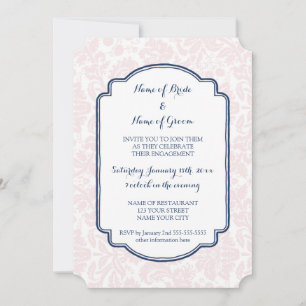 Blush Blue Damask Engagement Party Invitations