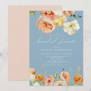 Blush & Blue Elegant Spring Floral Bridal Shower Invitation