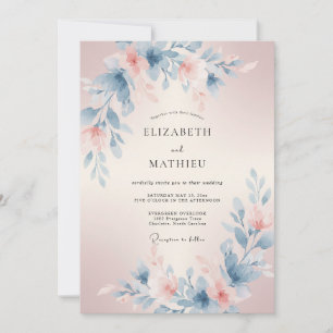 Blush Blue Ethereal Floral Wedding Invitation