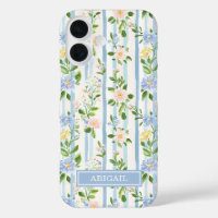 Blush Blue Floral Watercolor Striped Personalised