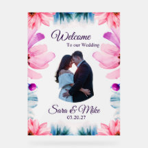 Blush & Blue Floral Wedding Welcome Sign 