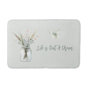 Blush Blue Flowers Jar Butterfly  Bath Mat