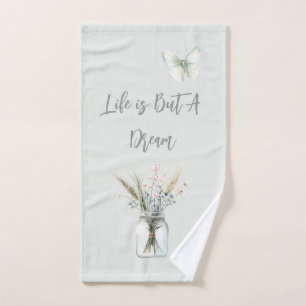 Blush Blue Flowers Jar Butterfly Bath Towel Set