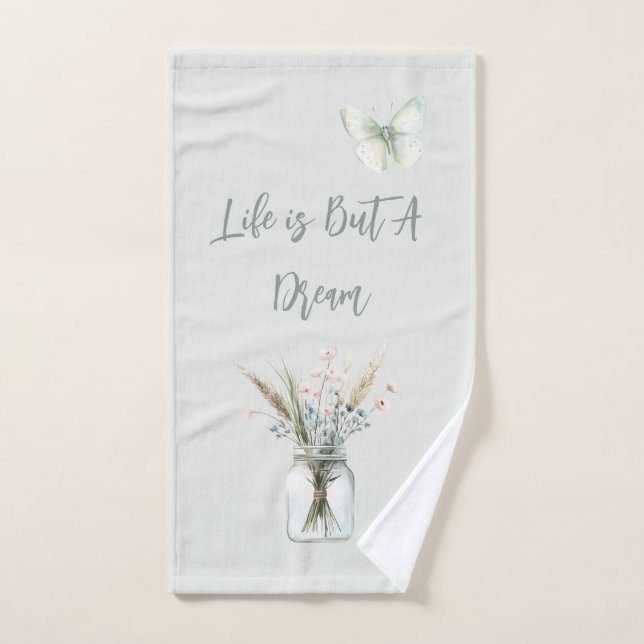 Blush Blue Flowers Jar Butterfly  Bath Towel Set (Hand Towel)