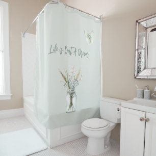 Blush Blue Flowers Jar Butterfly  Shower Curtain