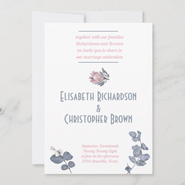 Blush Blue Pink Floral Wedding Invitation (Front)