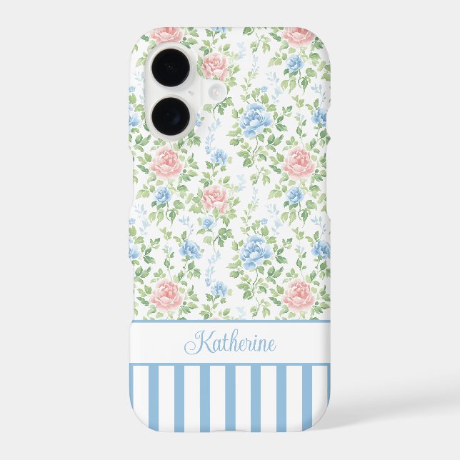 Blush Blue Watercolor Floral Monogrammed  (Back)