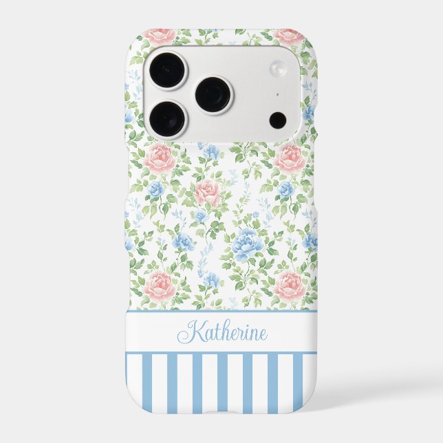 Blush Blue Watercolor Floral Monogrammed  (Back)