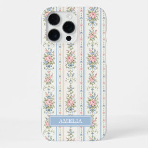 Blush Blue Watercolor Floral Monogrammed iPhone 16 Pro Max Case