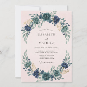 Blush Blue Wreath Wedding Invitation