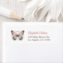 Blush Boho Butterfly Baby Shower Address Label