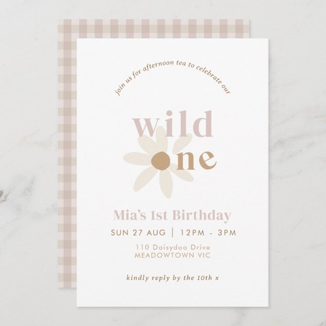 Blush Boho Daisy Floral First Birthday Invitation (Front/Back)
