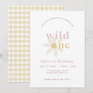 Blush Boho Daisy Floral First Birthday Invitation