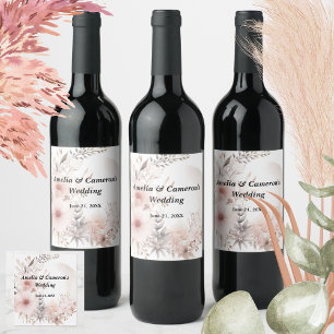 Blush Boho Dried Floral Custom Wedding  Wine Label