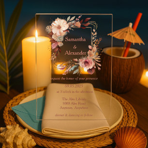 Blush Boho Floral Acrylic Invitations
