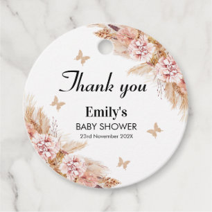 Blush Boho Floral Butterfly Kisses Baby Shower Favour Tags