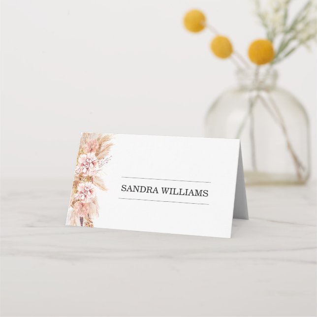 Blush Boho Floral Pampas Grass Place Card (Front)
