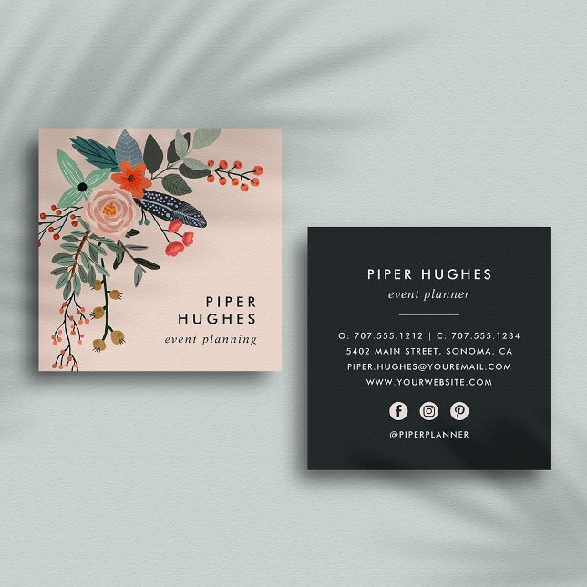 Blush | Boho Floral Square Business Card (Creator Uploaded)