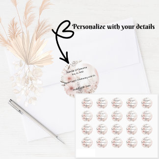Blush Boho Floral Wedding Classic Round Sticker