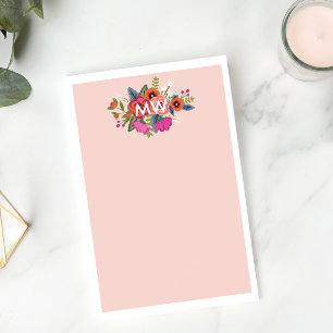 Blush Boho Florals White Monogram Post-it Notes