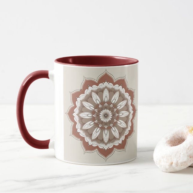 "Blush Boho Mandala | Elegant Coffee Mug" Mug (With Donut)