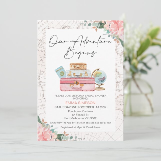 Blush Boho Our Adventure Begins Bridal Shower Invitation (Standing Front)
