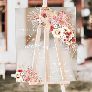 Blush Boho Terracotta Floral Acrylic Wedding Sign