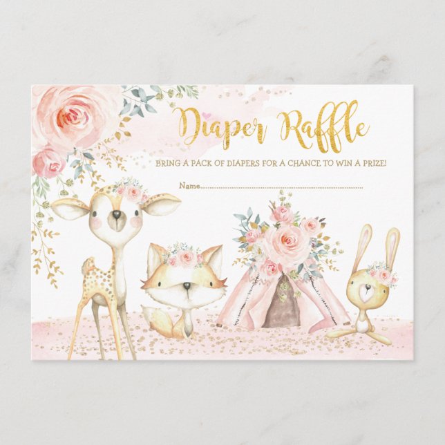 Blush Boho Tribal Woodland Animals Diaper Raffle Enclosure Card (Front)