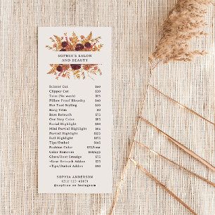 Blush Boho Wildflowers   Salon Price List Rack Card