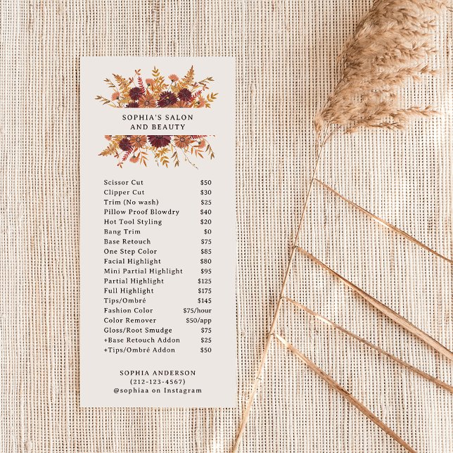 Blush Boho Wildflowers | Salon Price List Rack Card (Creator Uploaded)