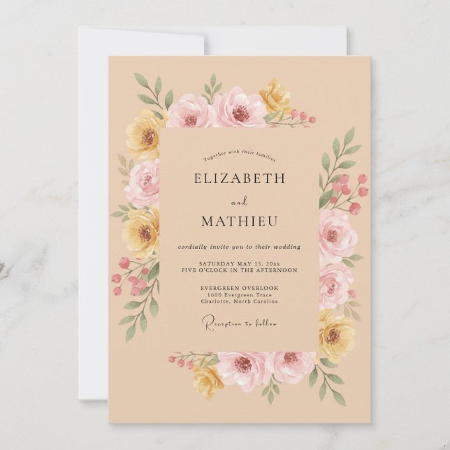 Blush Botanical Arch Wedding Invitation (Front)