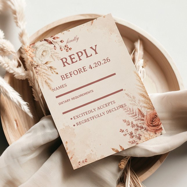 Blush Botanical Elegant Rustic RSVP Card (Creator Uploaded)