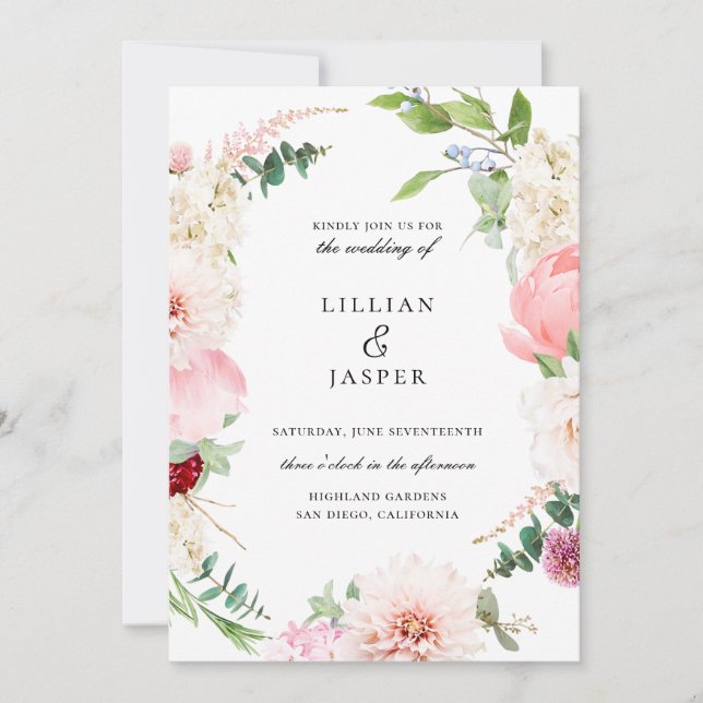 Blush Botanical Floral Frame Wedding Invitation (Front)