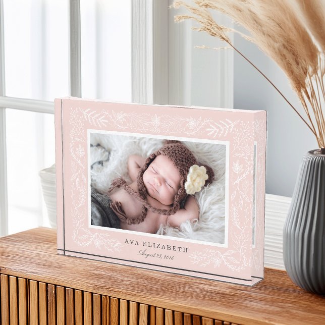 Blush Botanical Frame | Baby Photo Block (Creator Uploaded)