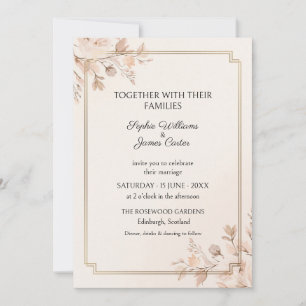 Blush Botanical Gold Frame Wedding Invitation