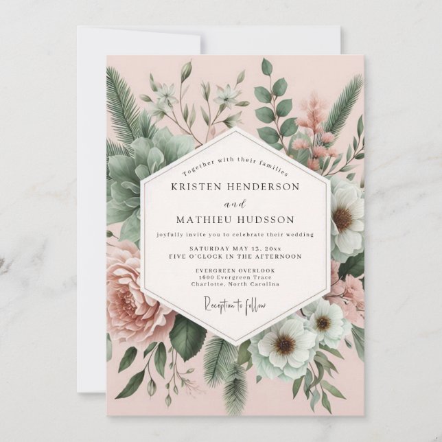 Blush Botanical Romance Wedding Invitation (Front)